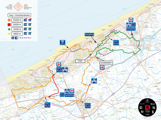 Parcours eerste wandeldag Vierdaagse van de Ijzer
