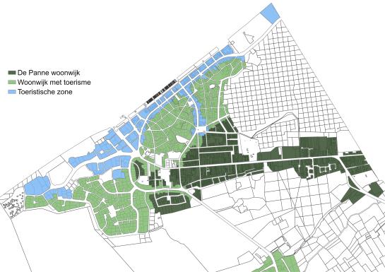 Kaart met aanduiding van de zones in De Panne