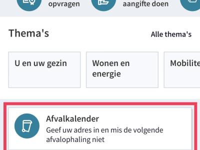 De afvalkalender op het startscherm van de app
